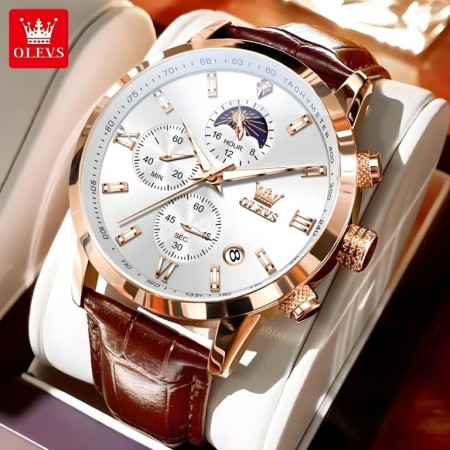 OLEVS 9812 Rose Gold Luxury Watches Fashion Leather